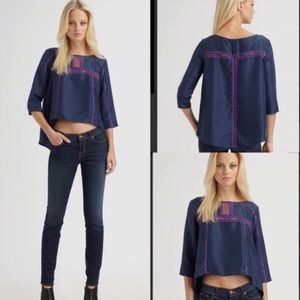 BCBG MARA MAGENTA SILK EMBROIDERED BLOUSE SIZE XS